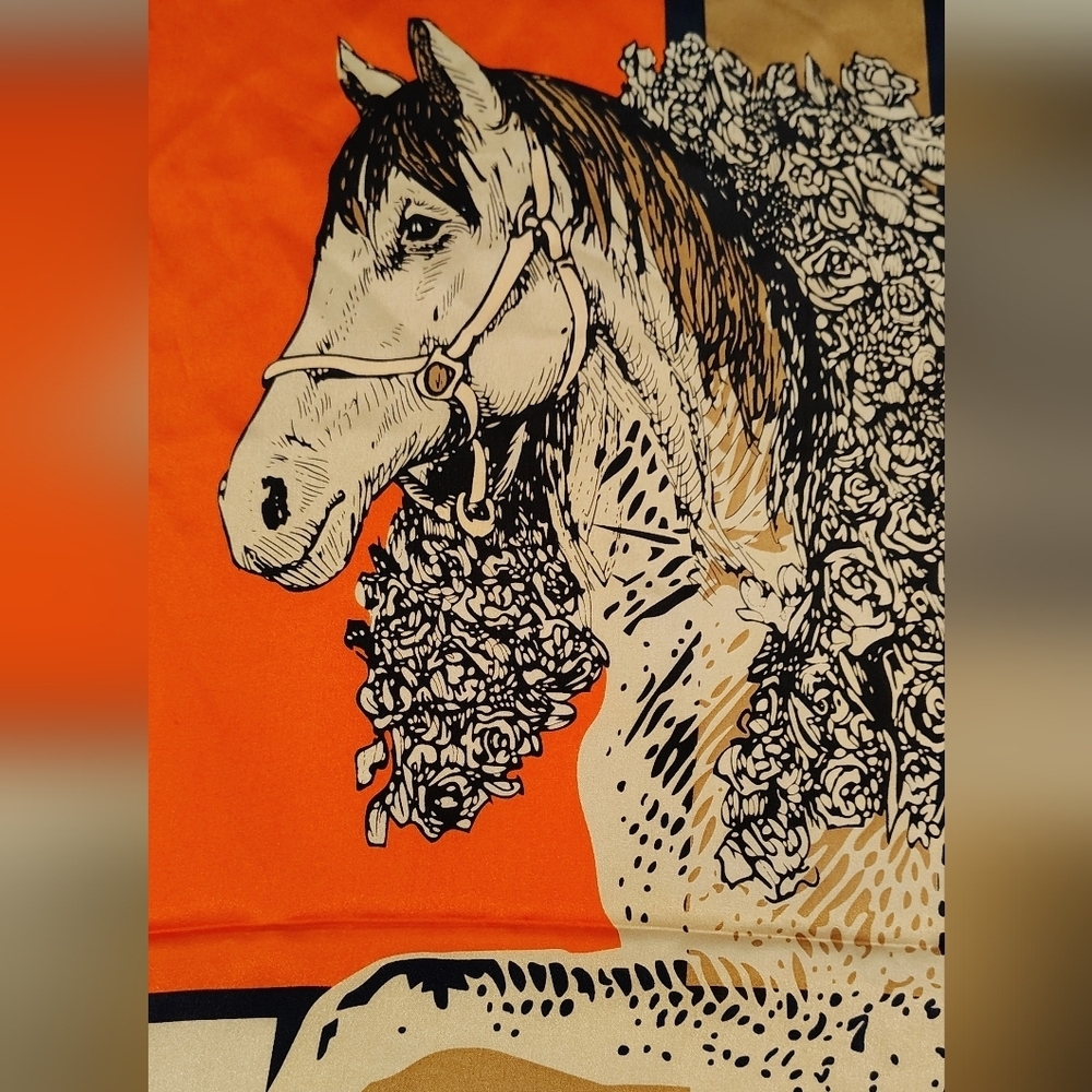Equestrian Horse Silk Scarf Square Horses Geometric - Picture 2 of 13
